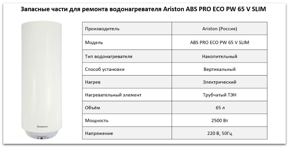 Купить запчасти Ariston ABS PRO ECO PW 65 V SLIM в Симферополе