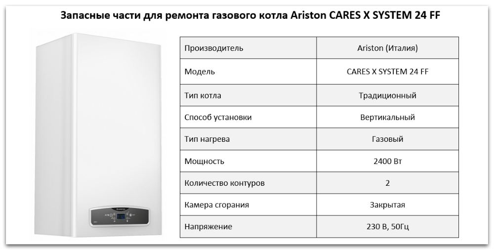 Купить запчасти Ariston CARES X SYSTEM 24 FF в Симферополе