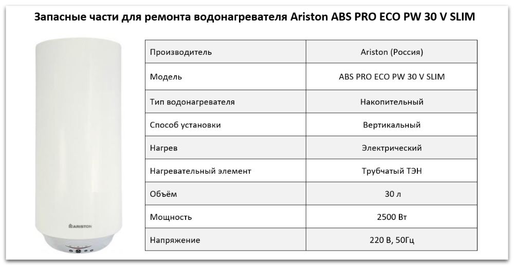запчасти Ariston ABS PRO ECO PW 30 V SLIM Купить запчасти Ariston ABS PRO ECO PW 30 V SLIM в Симферополе