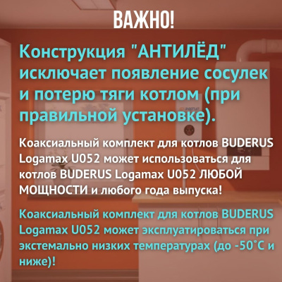 Дымоход для котла BUDERUS Logamax U052 любой мощности, комплект антилед (Китай) (DYMlogU052)