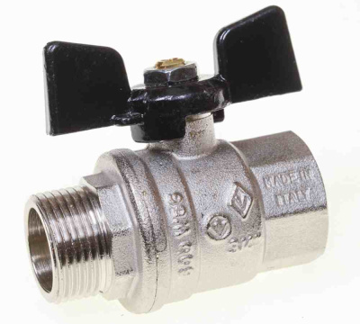 Кран шаровый 3/4" вн/нар (бабочка) Bugatti (стандартный проход) (607)